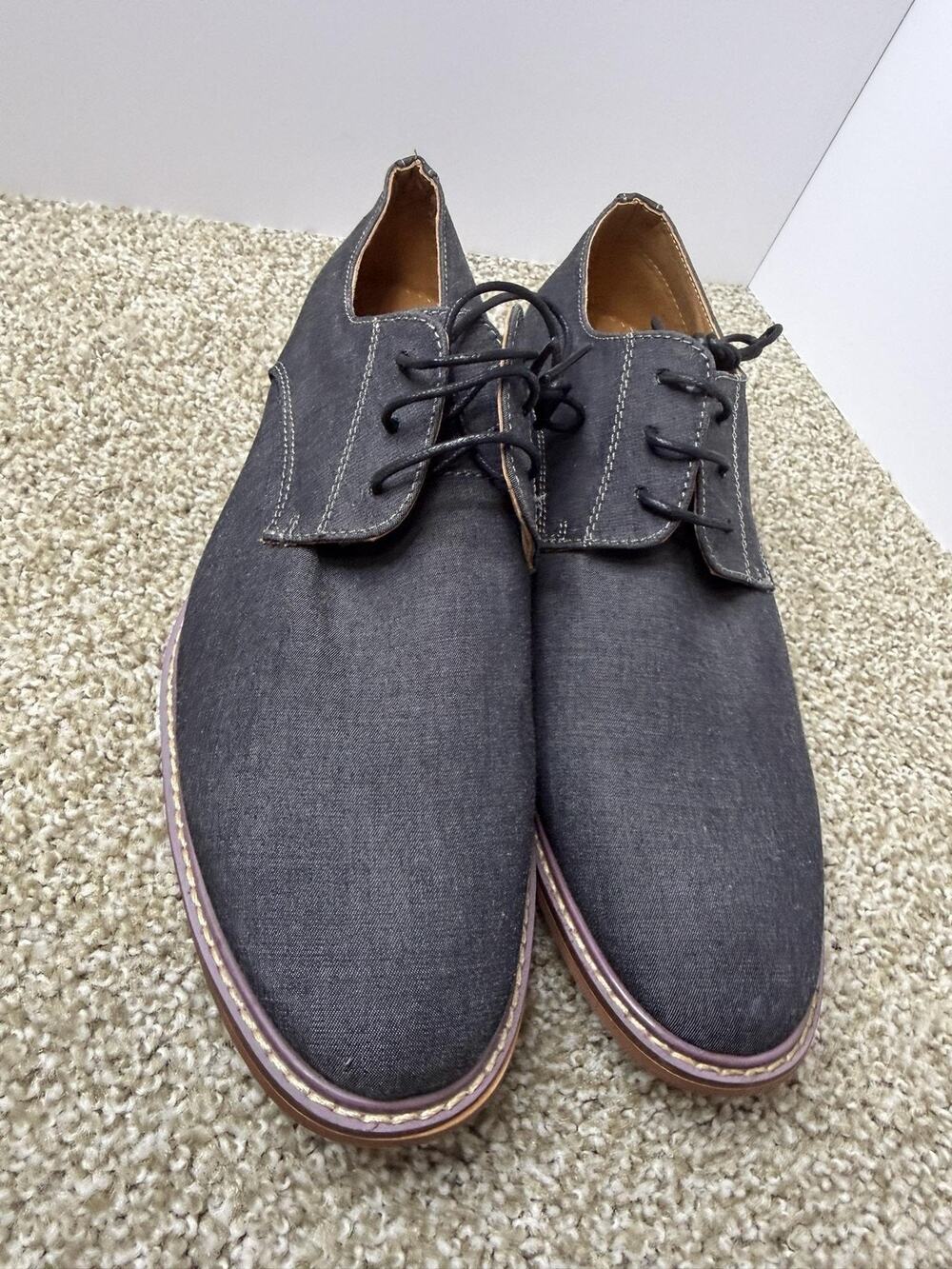 J75 Primo Shoes Mens Size 12 Gray Denim Lace Up Dress Casual Oxford Sneakers
